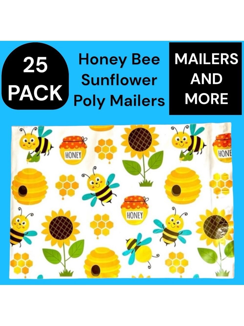 25 10X13 Poly Mailers Honey bee Sunflower, Shipping Envelopes PRICE IS FIRM - Picture 3 of 7